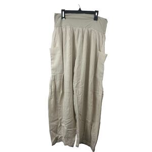 TARSE Women’s Linen Wide Leg Pants Beige Size L Elastic Waist Pockets NWT